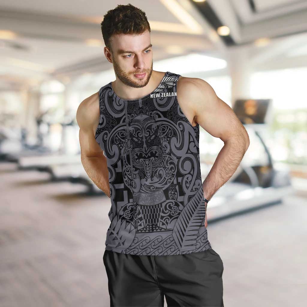 Custom New Zealand Taiaha Maori Men Tank Top Minimalist Silver Fern All Black - Aussie Hoodie