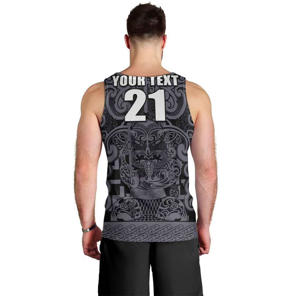 Custom New Zealand Taiaha Maori Men Tank Top Minimalist Silver Fern All Black - Aussie Hoodie
