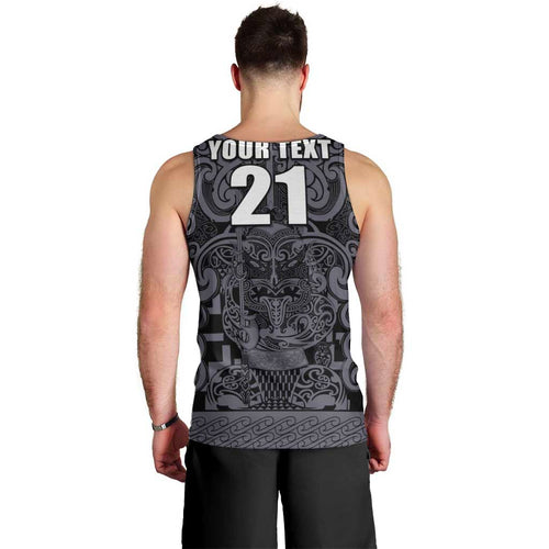 Custom New Zealand Taiaha Maori Men Tank Top Minimalist Silver Fern All Black - Aussie Hoodie
