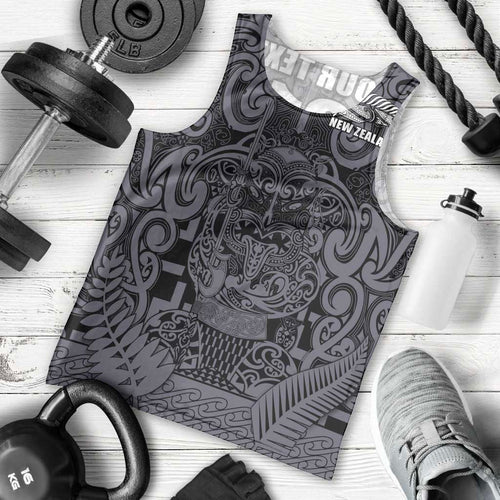 Custom New Zealand Taiaha Maori Men Tank Top Minimalist Silver Fern All Black - Aussie Hoodie
