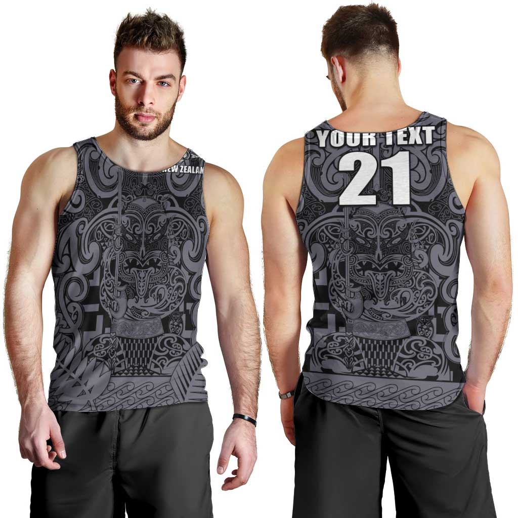 Custom New Zealand Taiaha Maori Men Tank Top Minimalist Silver Fern All Black - Aussie Hoodie