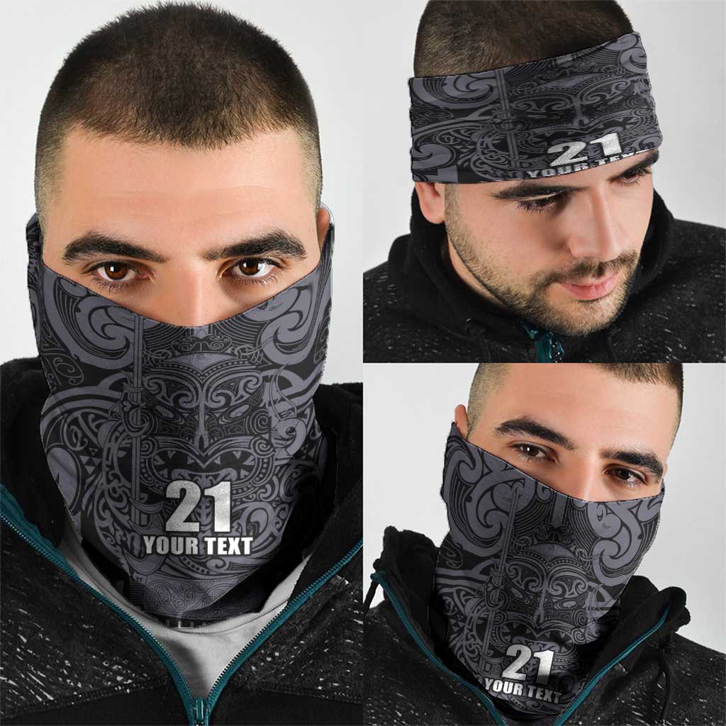 Custom New Zealand Taiaha Maori Neck Gaiter Minimalist Silver Fern All Black LT9