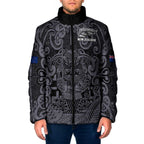 Custom New Zealand Taiaha Maori Padded Jacket Minimalist Silver Fern All Black - Aussie Hoodie