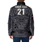 Custom New Zealand Taiaha Maori Padded Jacket Minimalist Silver Fern All Black - Aussie Hoodie