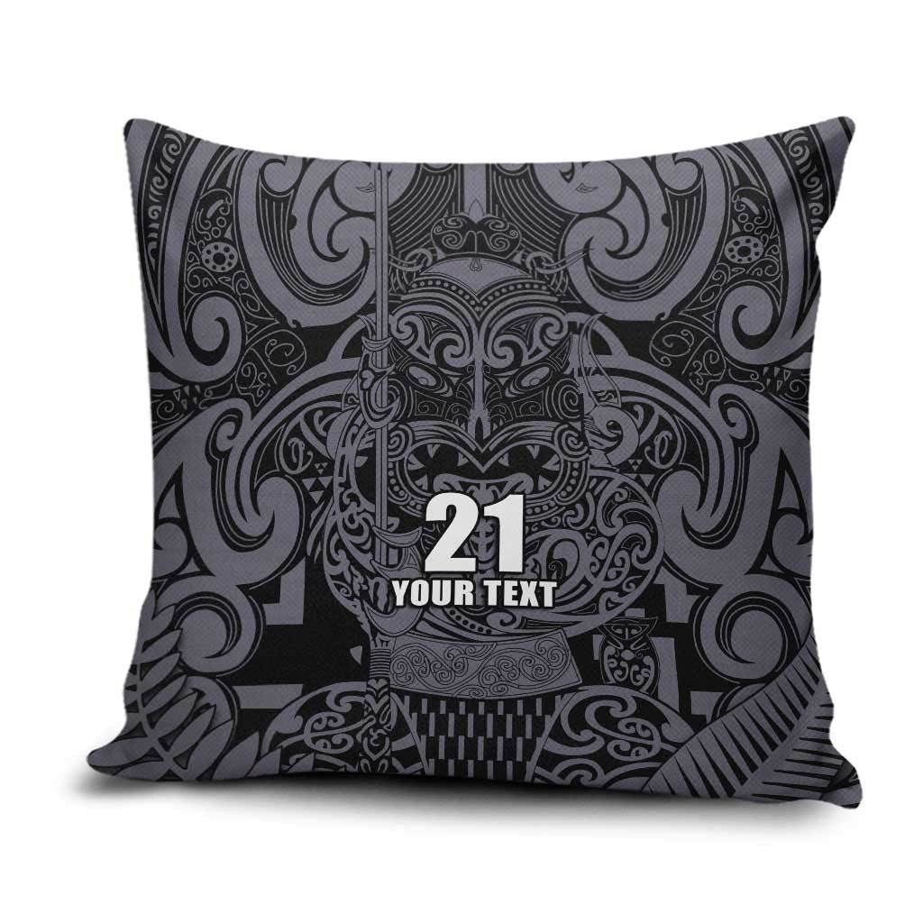 Custom New Zealand Taiaha Maori Pillow Cover Minimalist Silver Fern All Black - Aussie Hoodie