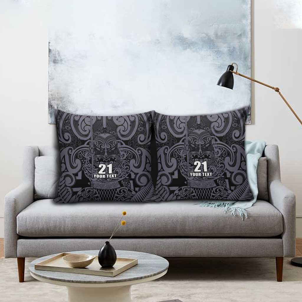 Custom New Zealand Taiaha Maori Pillow Cover Minimalist Silver Fern All Black - Aussie Hoodie