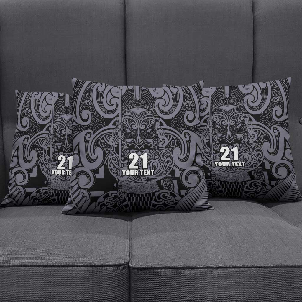 Custom New Zealand Taiaha Maori Pillow Cover Minimalist Silver Fern All Black - Aussie Hoodie