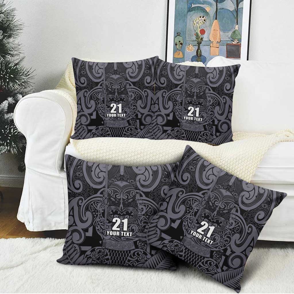Custom New Zealand Taiaha Maori Pillow Cover Minimalist Silver Fern All Black - Aussie Hoodie