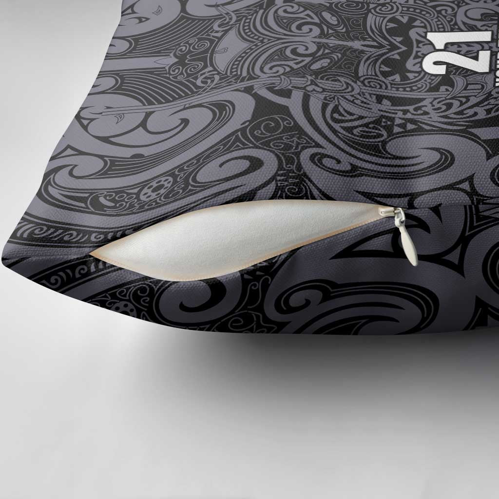 Custom New Zealand Taiaha Maori Pillow Cover Minimalist Silver Fern All Black - Aussie Hoodie