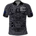 Custom New Zealand Taiaha Maori Polo Shirt Minimalist Silver Fern All Black - Aussie Hoodie