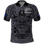 Custom New Zealand Taiaha Maori Polo Shirt Minimalist Silver Fern All Black - Aussie Hoodie