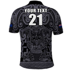 Custom New Zealand Taiaha Maori Polo Shirt Minimalist Silver Fern All Black - Aussie Hoodie