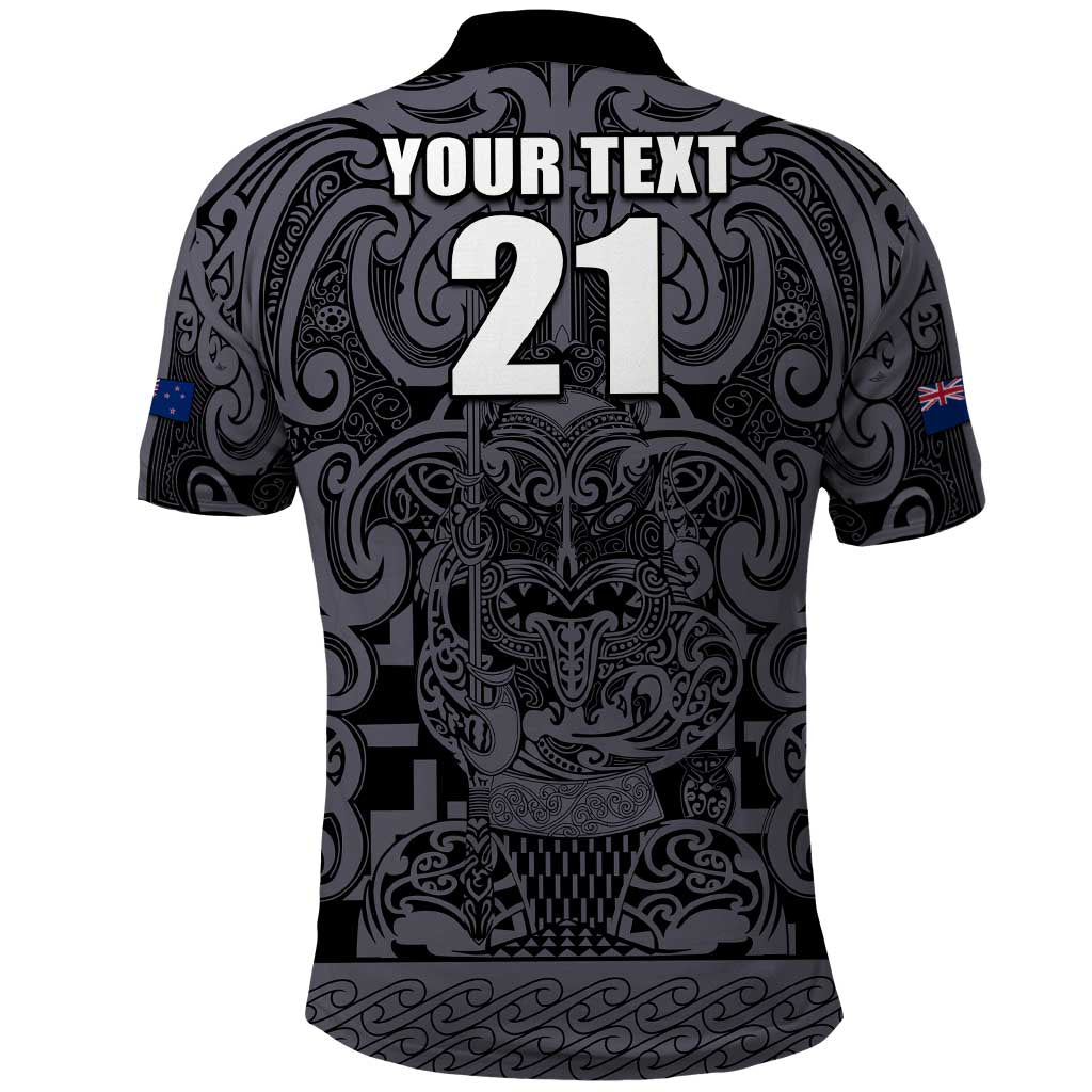 Custom New Zealand Taiaha Maori Polo Shirt Minimalist Silver Fern All Black - Aussie Hoodie