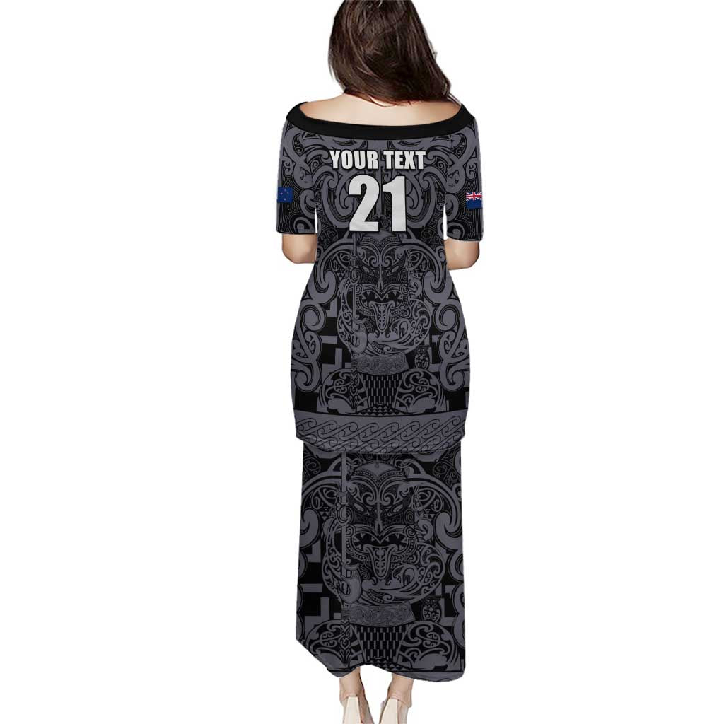 Custom New Zealand Taiaha Maori Puletasi Minimalist Silver Fern All Black - Aussie Hoodie