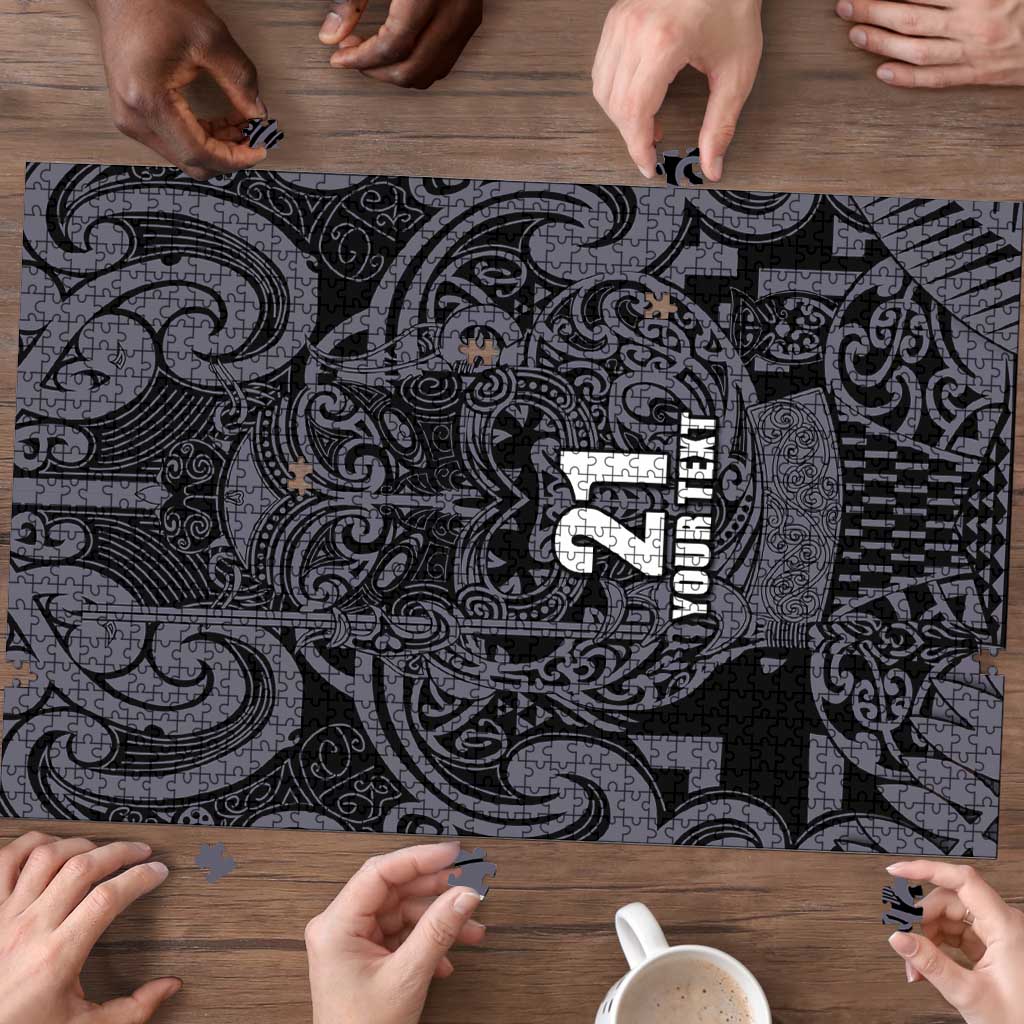 Custom New Zealand Taiaha Maori Puzzle Minimalist Silver Fern All Black - Aussie Hoodie