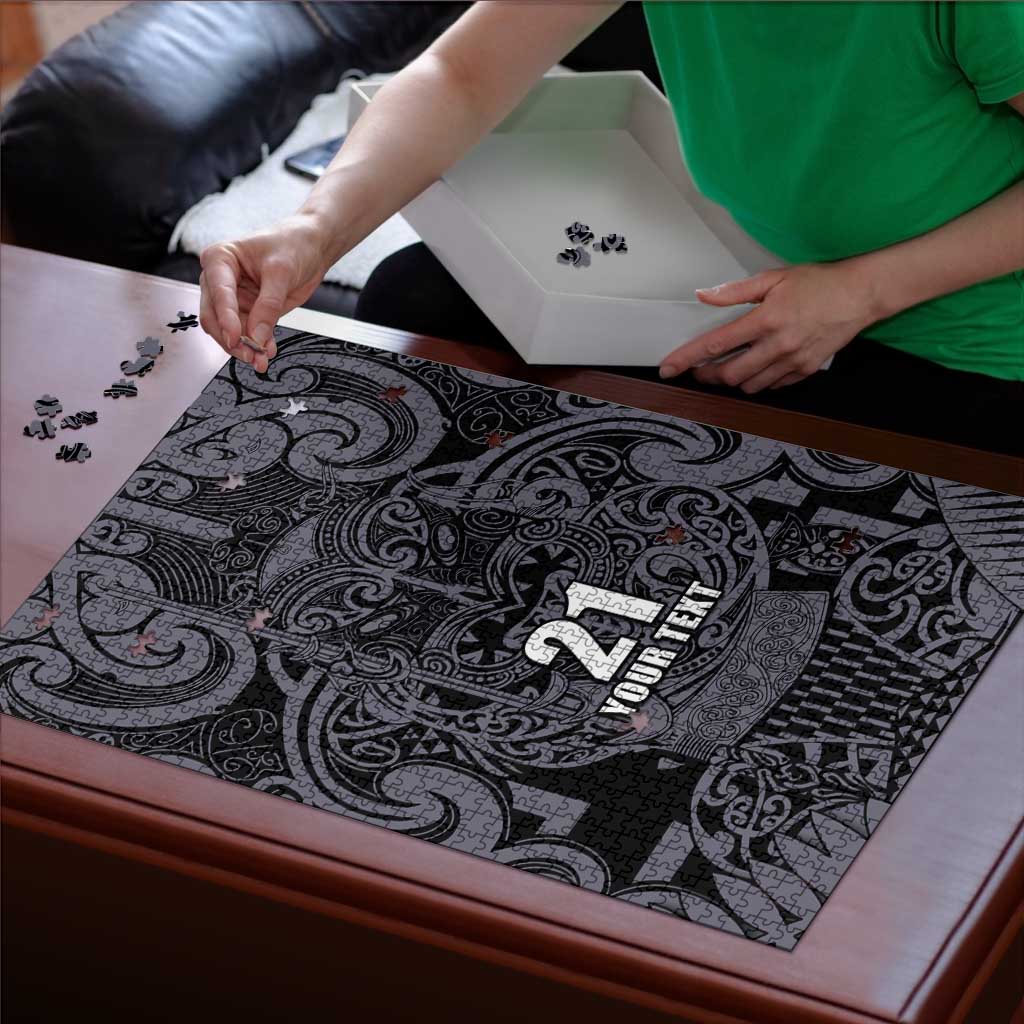 Custom New Zealand Taiaha Maori Puzzle Minimalist Silver Fern All Black - Aussie Hoodie