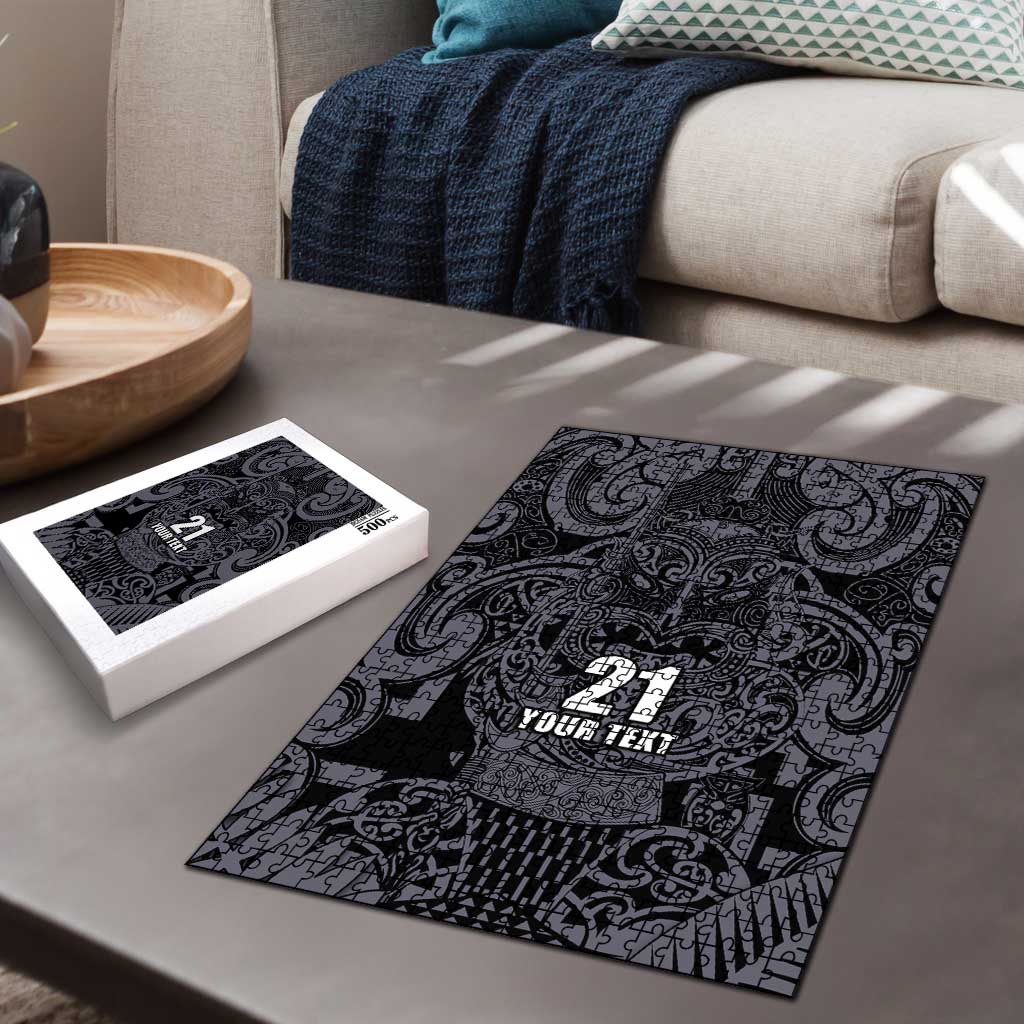 Custom New Zealand Taiaha Maori Puzzle Minimalist Silver Fern All Black - Aussie Hoodie