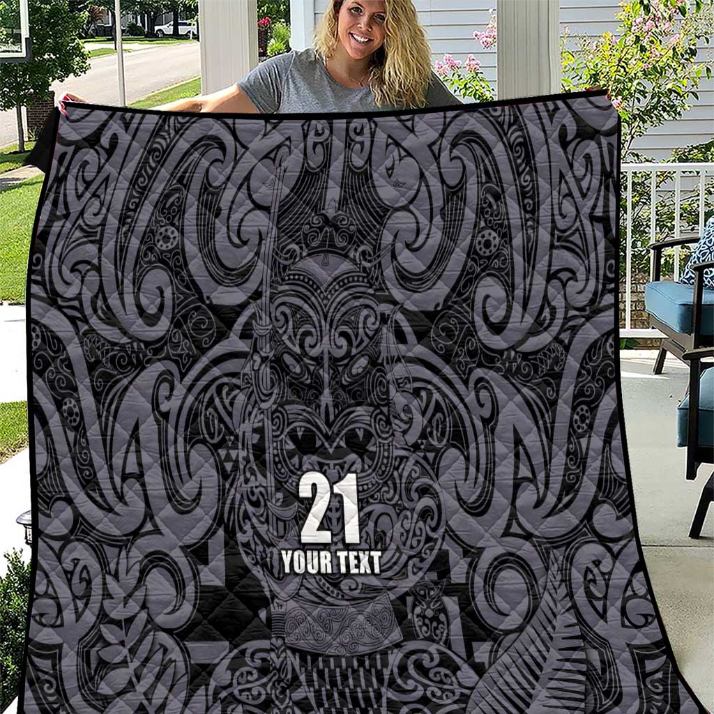 Custom New Zealand Taiaha Maori Quilt Minimalist Silver Fern All Black - Aussie Hoodie