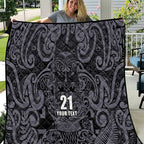 Custom New Zealand Taiaha Maori Quilt Minimalist Silver Fern All Black - Aussie Hoodie