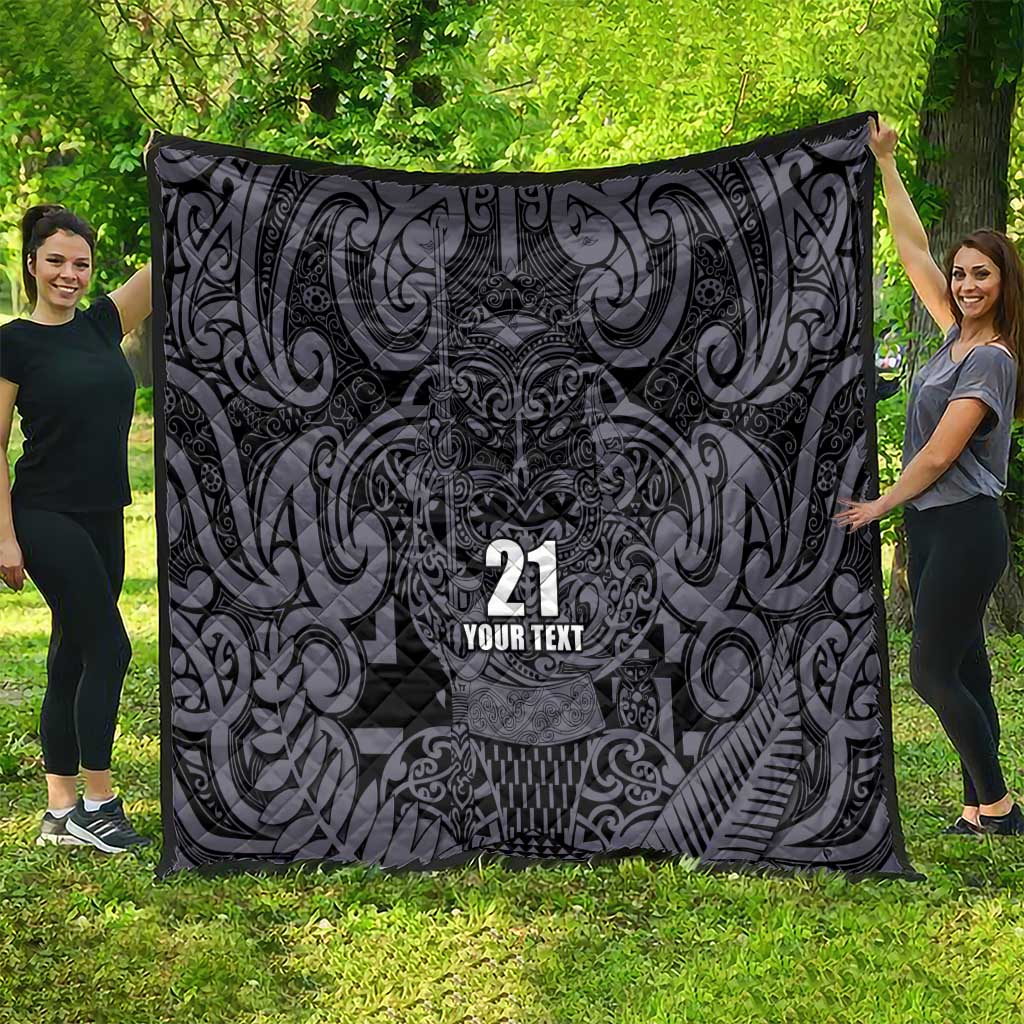 Custom New Zealand Taiaha Maori Quilt Minimalist Silver Fern All Black - Aussie Hoodie