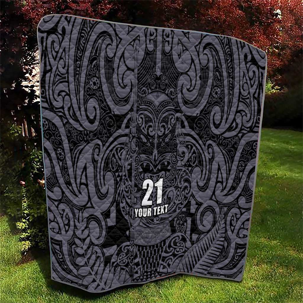 Custom New Zealand Taiaha Maori Quilt Minimalist Silver Fern All Black - Aussie Hoodie