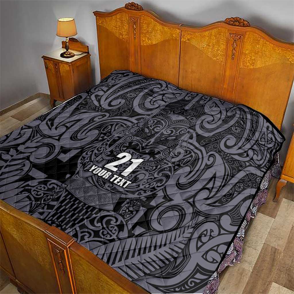 Custom New Zealand Taiaha Maori Quilt Minimalist Silver Fern All Black - Aussie Hoodie