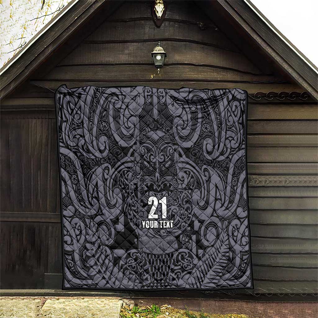 Custom New Zealand Taiaha Maori Quilt Minimalist Silver Fern All Black - Aussie Hoodie