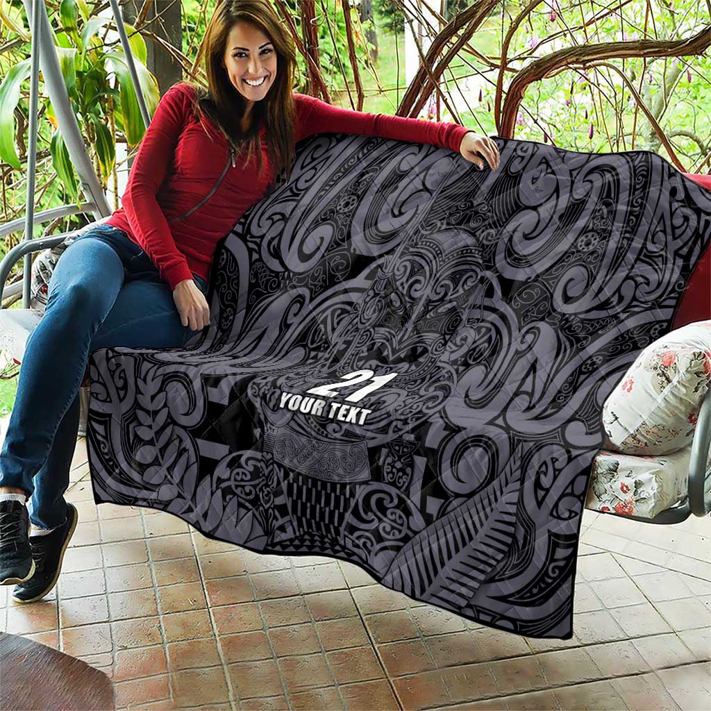 Custom New Zealand Taiaha Maori Quilt Minimalist Silver Fern All Black - Aussie Hoodie