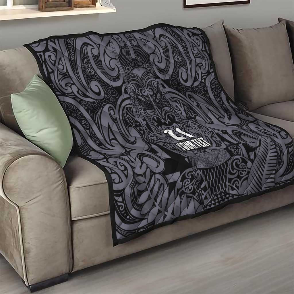 Custom New Zealand Taiaha Maori Quilt Minimalist Silver Fern All Black - Aussie Hoodie