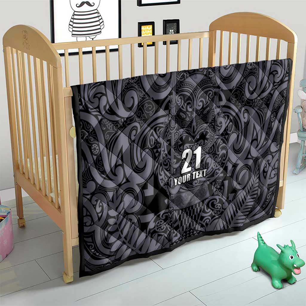 Custom New Zealand Taiaha Maori Quilt Minimalist Silver Fern All Black - Aussie Hoodie