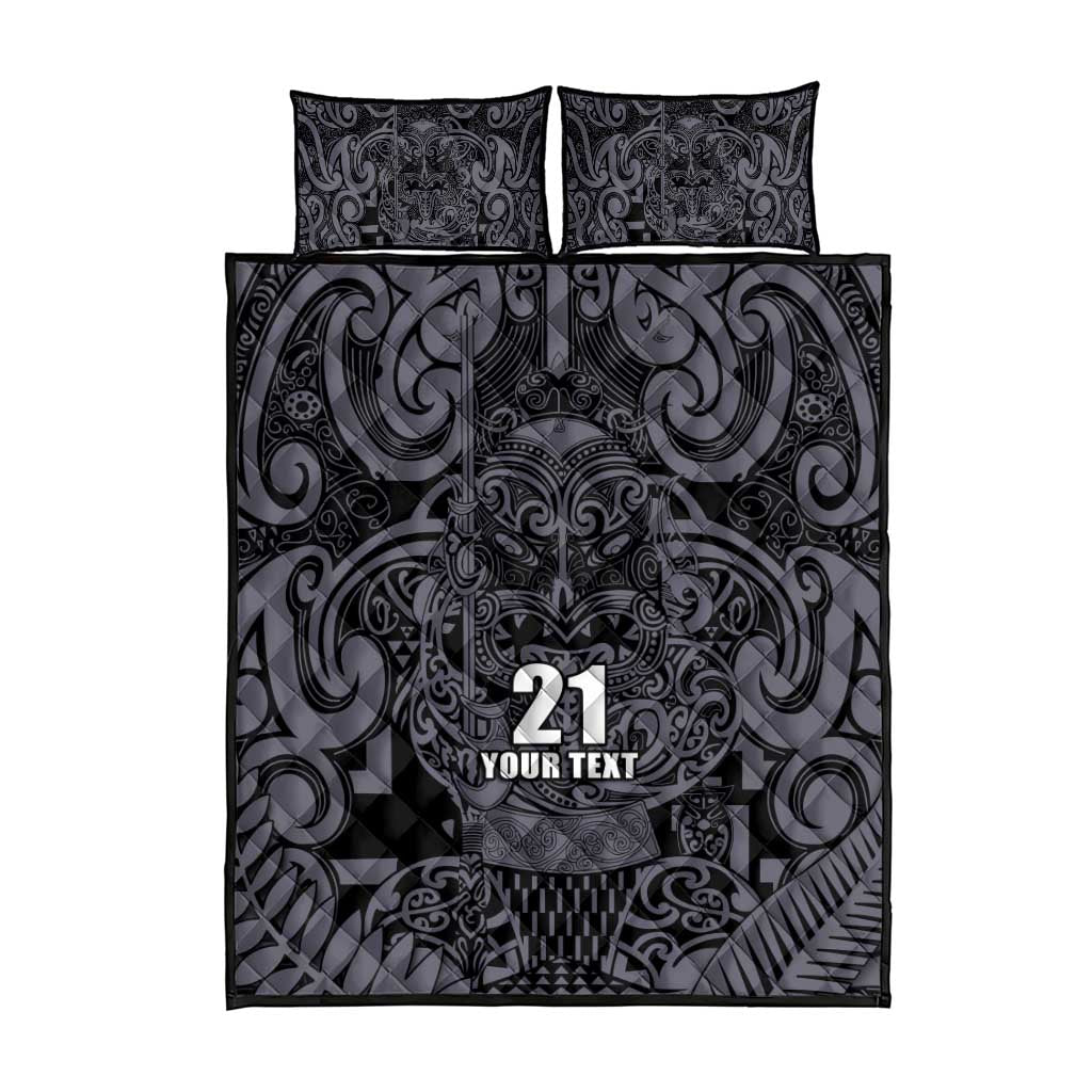 Custom New Zealand Taiaha Maori Quilt Bed Set Minimalist Silver Fern All Black - Aussie Hoodie