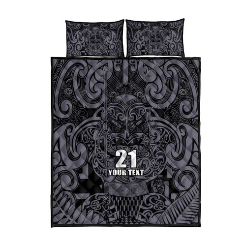 Custom New Zealand Taiaha Maori Quilt Bed Set Minimalist Silver Fern All Black - Aussie Hoodie