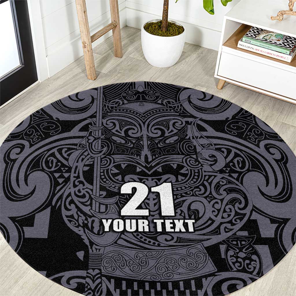 Custom New Zealand Taiaha Maori Round Carpet Minimalist Silver Fern All Black - Aussie Hoodie