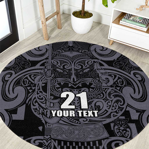 Custom New Zealand Taiaha Maori Round Carpet Minimalist Silver Fern All Black - Aussie Hoodie