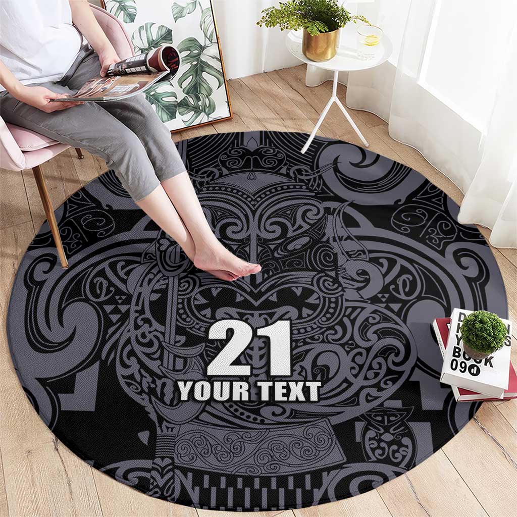Custom New Zealand Taiaha Maori Round Carpet Minimalist Silver Fern All Black - Aussie Hoodie
