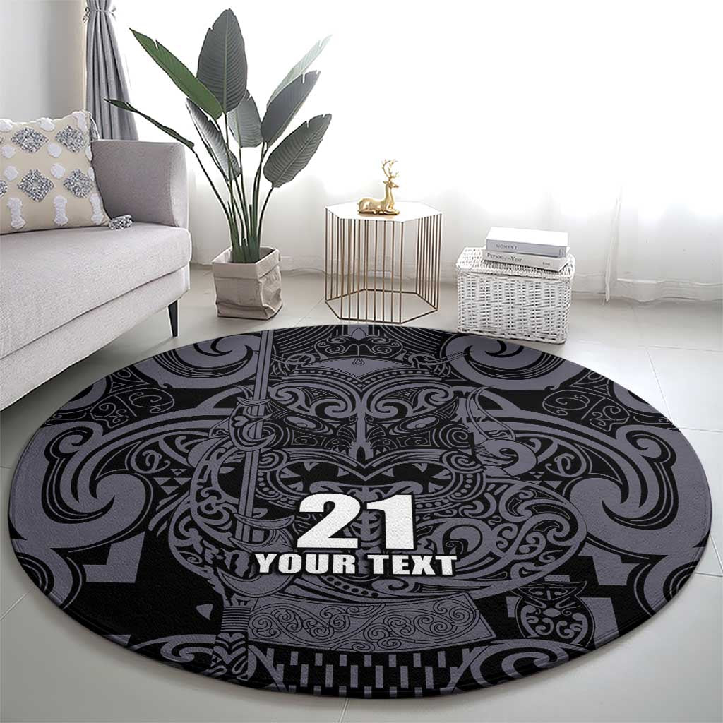 Custom New Zealand Taiaha Maori Round Carpet Minimalist Silver Fern All Black - Aussie Hoodie
