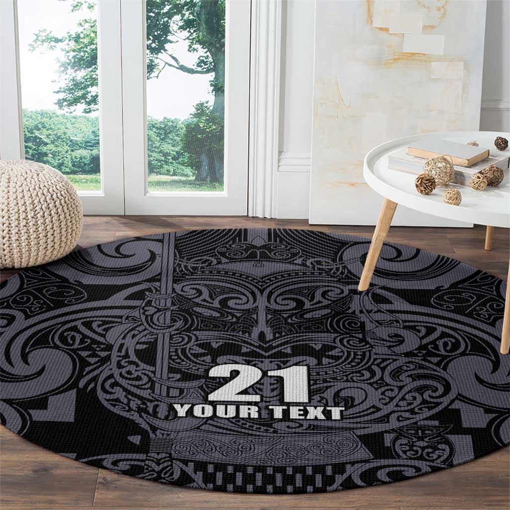 Custom New Zealand Taiaha Maori Round Carpet Minimalist Silver Fern All Black - Aussie Hoodie