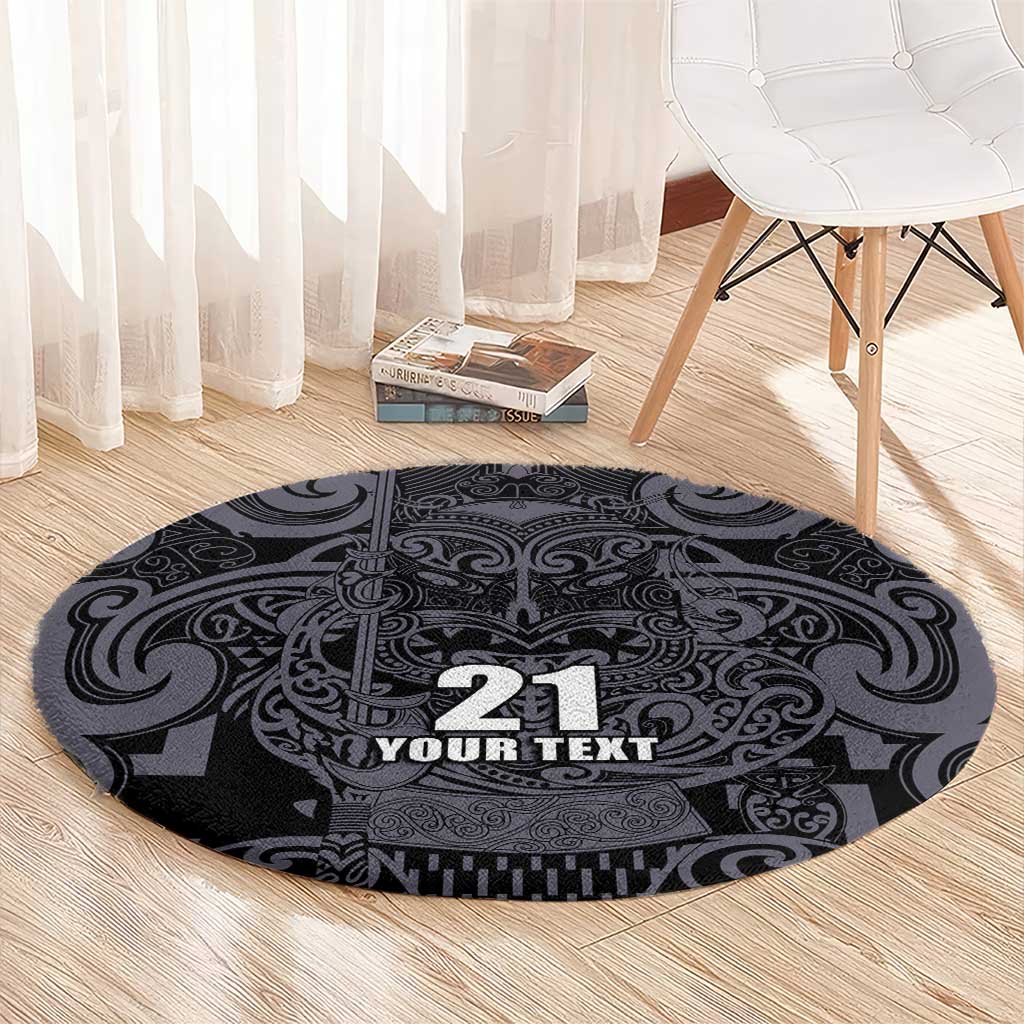 Custom New Zealand Taiaha Maori Round Carpet Minimalist Silver Fern All Black - Aussie Hoodie