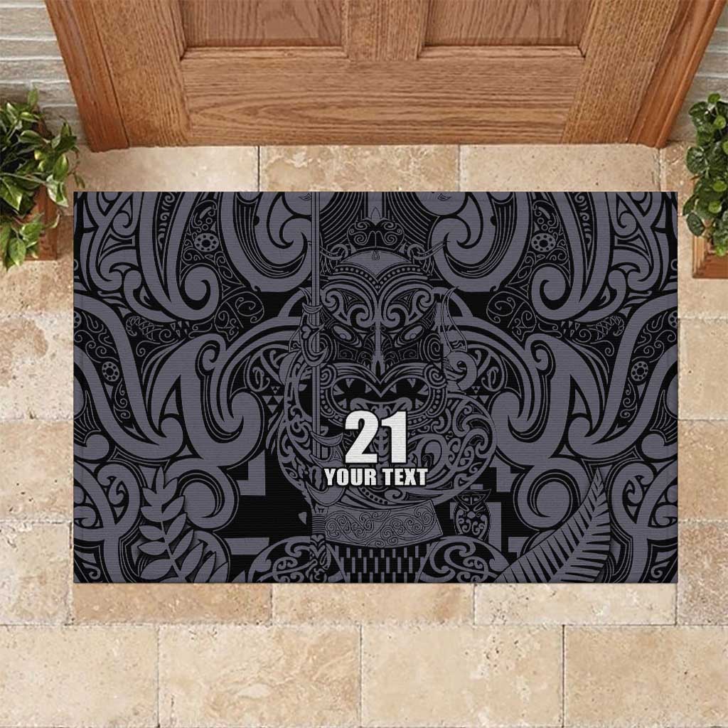 Custom New Zealand Taiaha Maori Rubber Doormat Minimalist Silver Fern All Black - Aussie Hoodie