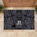 Custom New Zealand Taiaha Maori Rubber Doormat Minimalist Silver Fern All Black - Aussie Hoodie