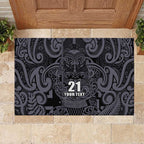 Custom New Zealand Taiaha Maori Rubber Doormat Minimalist Silver Fern All Black - Aussie Hoodie