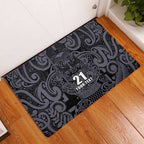 Custom New Zealand Taiaha Maori Rubber Doormat Minimalist Silver Fern All Black - Aussie Hoodie