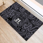 Custom New Zealand Taiaha Maori Rubber Doormat Minimalist Silver Fern All Black - Aussie Hoodie