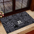 Custom New Zealand Taiaha Maori Rubber Doormat Minimalist Silver Fern All Black - Aussie Hoodie