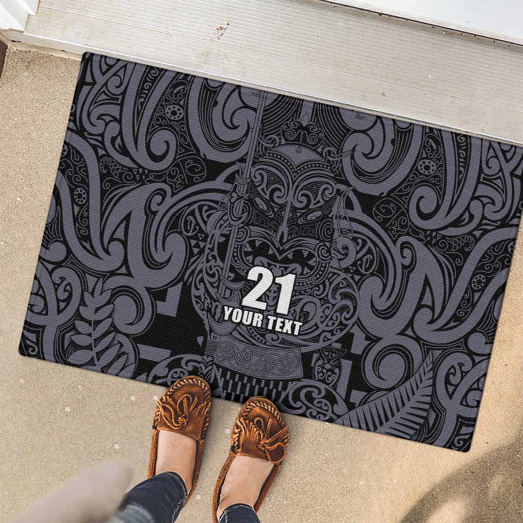 Custom New Zealand Taiaha Maori Rubber Doormat Minimalist Silver Fern All Black - Aussie Hoodie