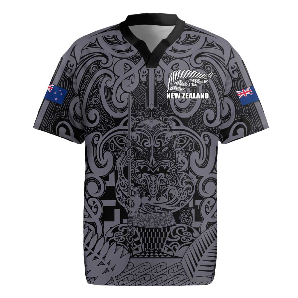 Custom New Zealand Taiaha Maori Rugby Jersey Minimalist Silver Fern All Black - Aussie Hoodie