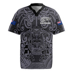 Custom New Zealand Taiaha Maori Rugby Jersey Minimalist Silver Fern All Black - Aussie Hoodie