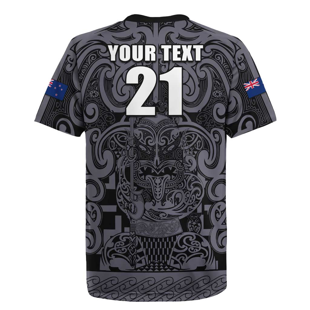 Custom New Zealand Taiaha Maori Rugby Jersey Minimalist Silver Fern All Black - Aussie Hoodie