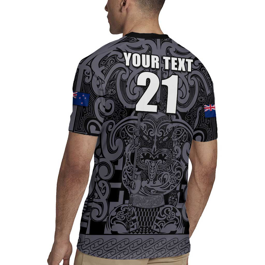 Custom New Zealand Taiaha Maori Rugby Jersey Minimalist Silver Fern All Black - Aussie Hoodie