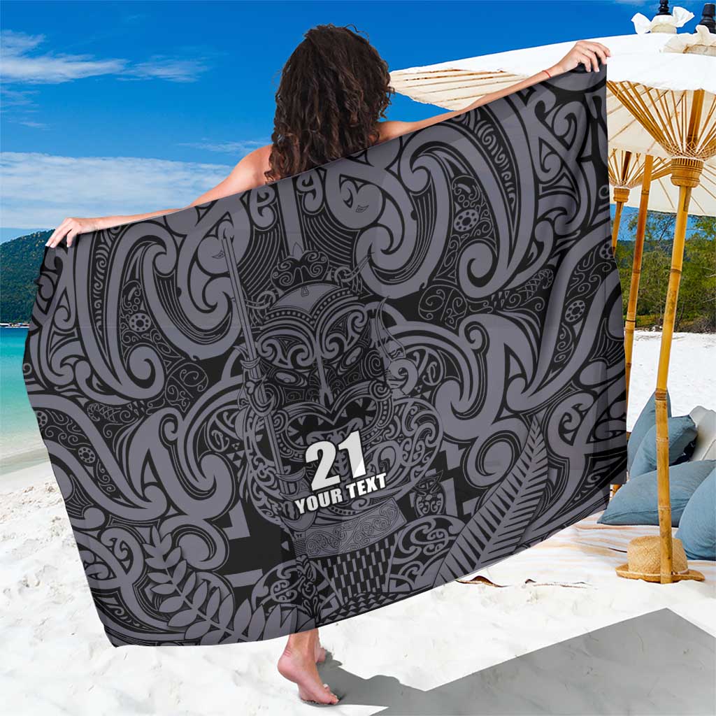 Custom New Zealand Taiaha Maori Sarong Minimalist Silver Fern All Black - Aussie Hoodie